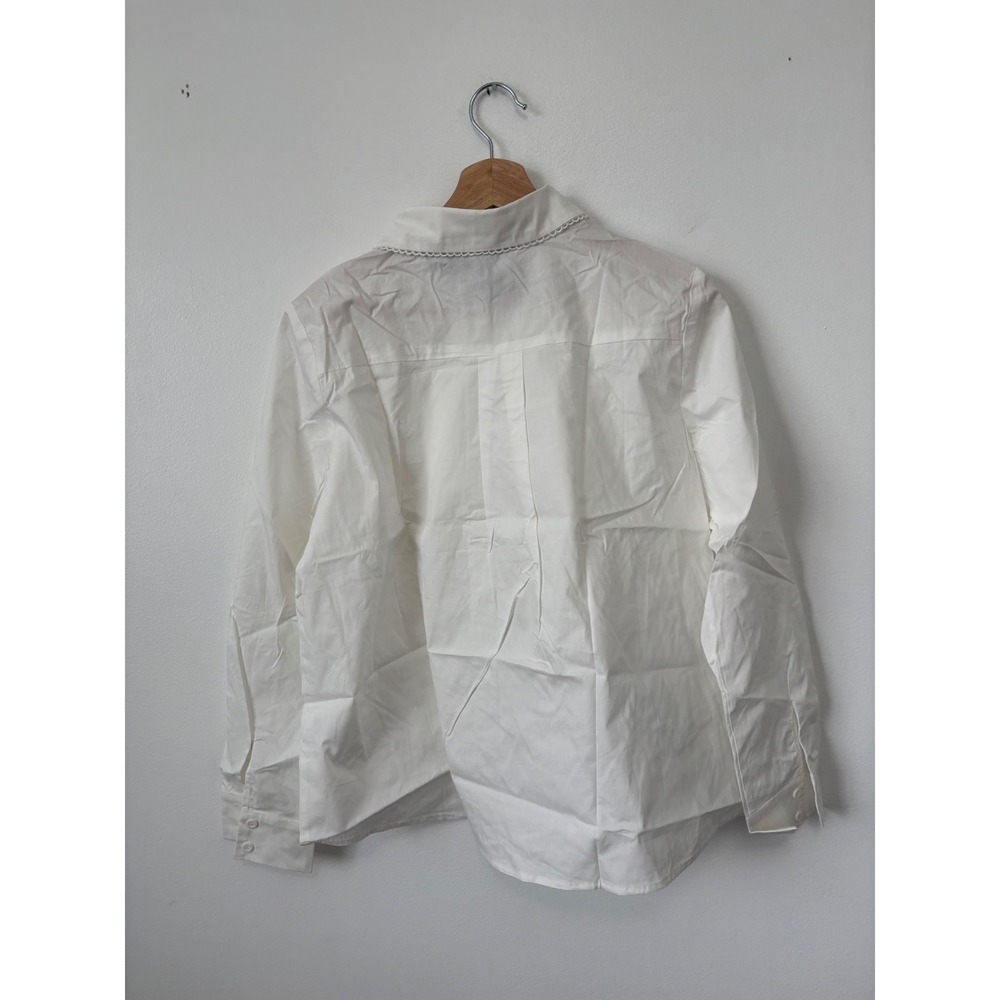 Women's Allegra K Embroidered Collar Button-Down Shirt White Size Small — image 5 of 5
